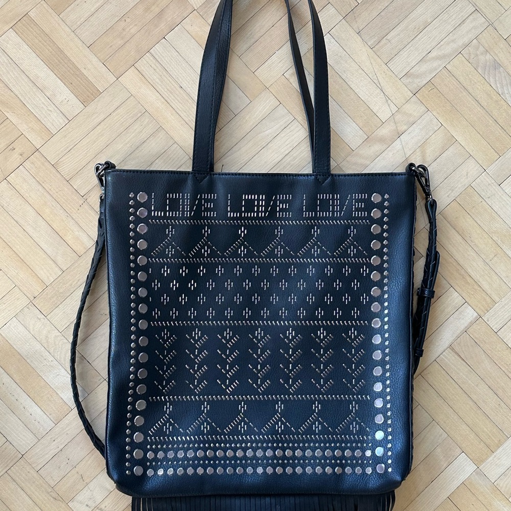 Desigual Black Tote Bag with Fringe